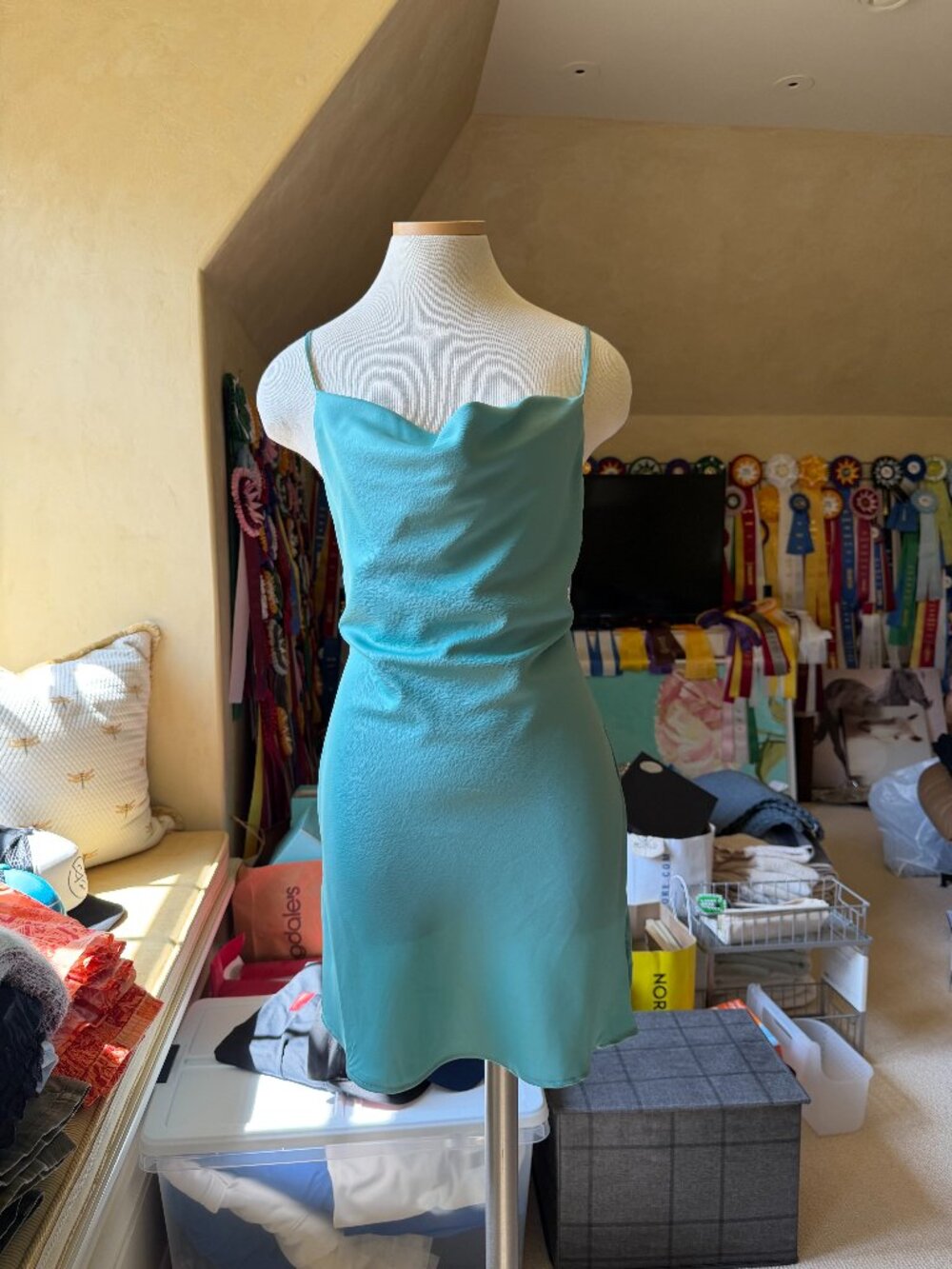 Sage Green Satin Cowl Neck Slip Dress